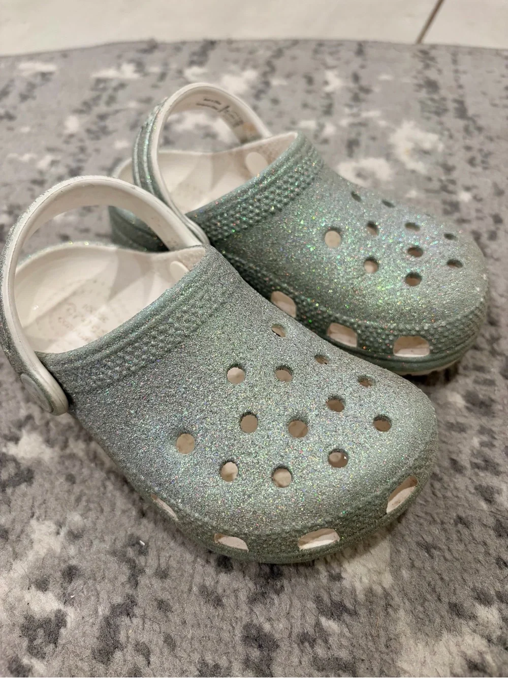 Toddler Girls 9 CROCS silver iridescent glitter